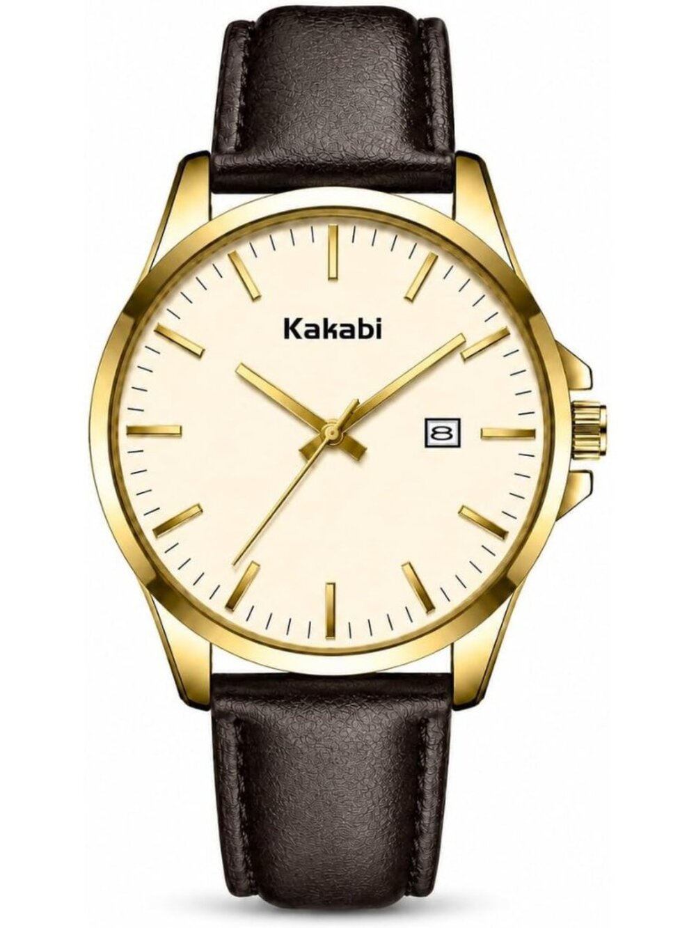 Kakabi Men DarkBrown Gold Minimalist Leather Watch Classic Analog Quartz Fashion